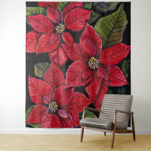 Vibrant Poinsettia In Watercolor Tapestry