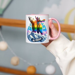 Vibrant polar bear Perched on mountain with girls Mug