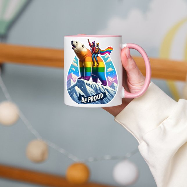 Vibrant polar bear Perched on mountain with girls Mug (Creator Uploaded)