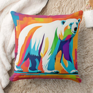 Vibrant Polar Bear Throw Pillow