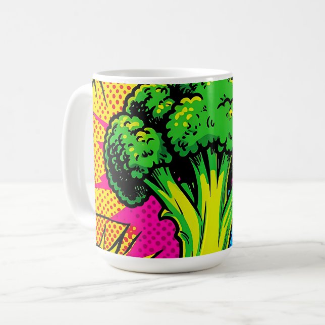 Vibrant Pop Art Broccoli Pattern Coffee Mug (Front Left)