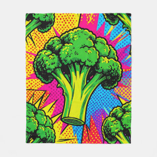 Vibrant Pop Art Broccoli Pattern Fleece Blanket
