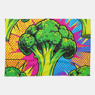 Vibrant Pop Art Broccoli Pattern Kitchen Towel