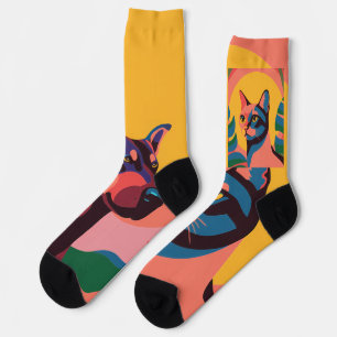 Vibrant Pop Art Cat Portrait Socks