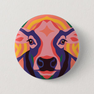 Vibrant Pop Art Cow Face Portrait 2 Inch Round Button