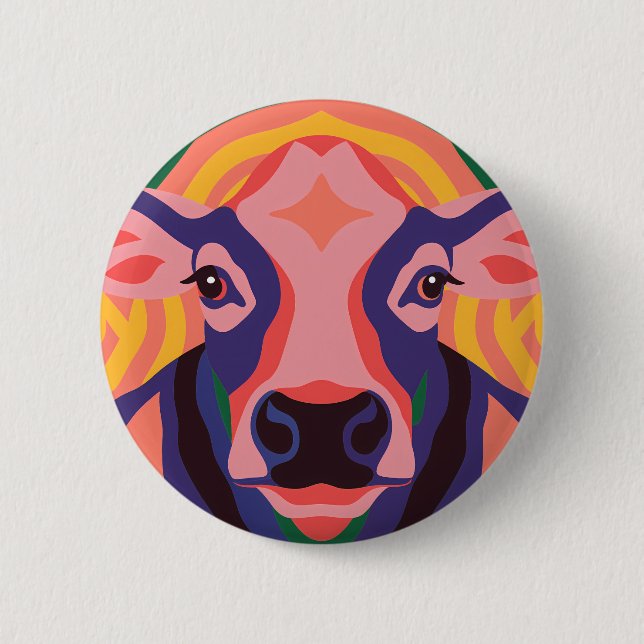 Vibrant Pop Art Cow Face Portrait 2 Inch Round Button (Front)