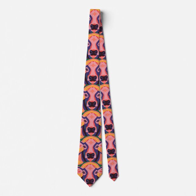 Vibrant Pop Art Cow Face Portrait Tie (Front)