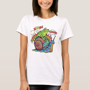 Vibrant Pop Art Cowboy Frog Snail Rider Design T-Shirt