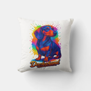 Vibrant Pop Art Dachshund – Colourful Neon Dog Throw Pillow