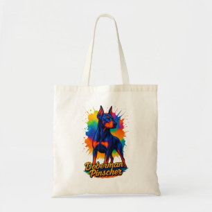 Vibrant Pop Art Doberman Pinscher Illustration Tote Bag
