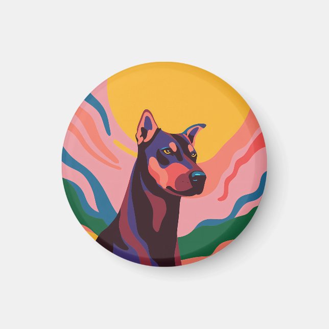 Vibrant Pop Art Doberman Portrait Magnet (Front)