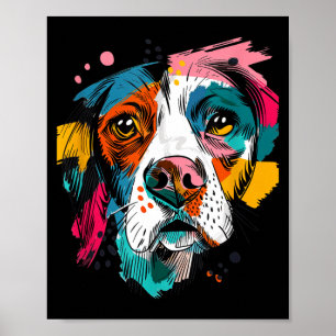 Vibrant Pop Art Dog Face Abstract Canine Portrait Poster