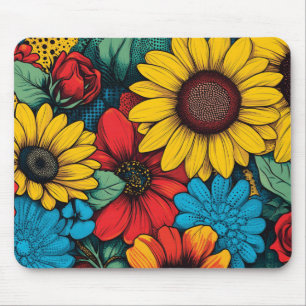 Vibrant Pop Art Floral Design wuth Sunflowers Mouse Pad