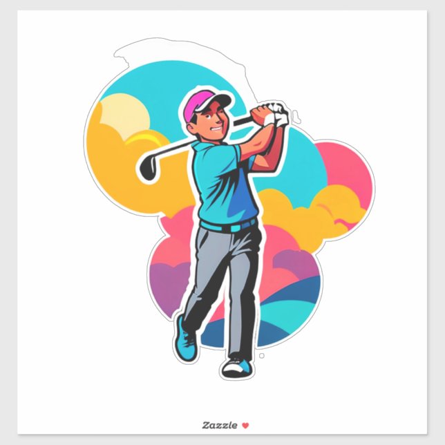 Vibrant Pop-Art Golfer Swinging a Driver on Green (Sheet)
