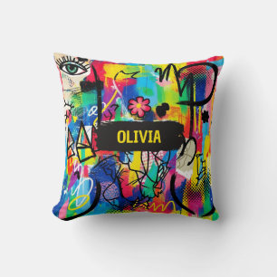 Vibrant Pop Art Graffiti Abstract Personalized Throw Pillow