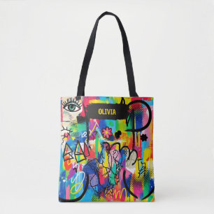 Vibrant Pop Art Graffiti Abstract Personalized Tote Bag