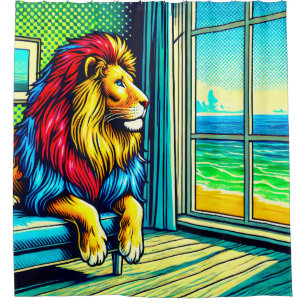 Vibrant Pop Art Lion Ocean View