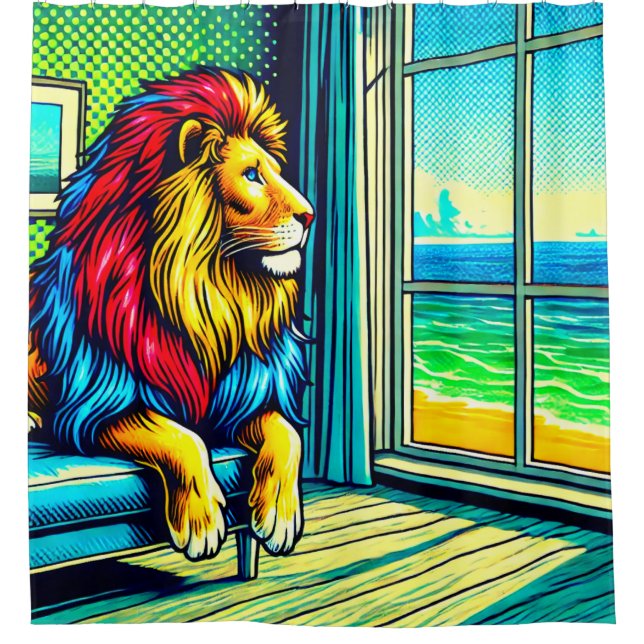 Vibrant Pop Art Lion Ocean View (Front)