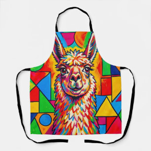 Vibrant Pop Art Llama Portrait Apron