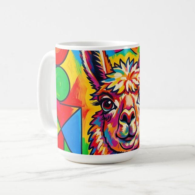 Vibrant Pop Art Llama Portrait Coffee Mug (Front Left)