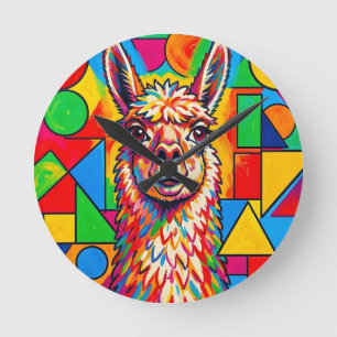 Vibrant Pop Art Llama Portrait Round Clock