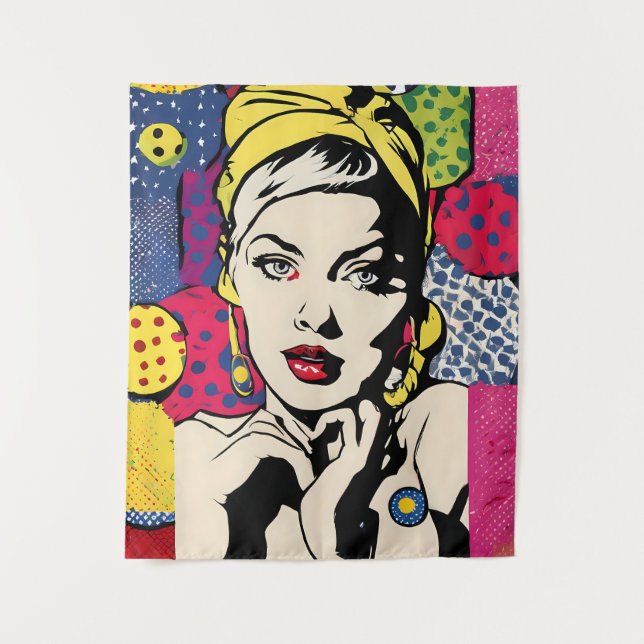 Vibrant Pop Art Portrait Retro Wall Art Tapestry (Front)