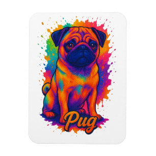 Vibrant Pop Art Pug – Colourful Neon Dog Magnet