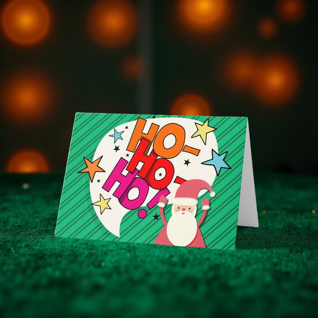 Vibrant Pop Art Santa Claus "HO HO HO!" Christmas Holiday Card (Creator Uploaded)
