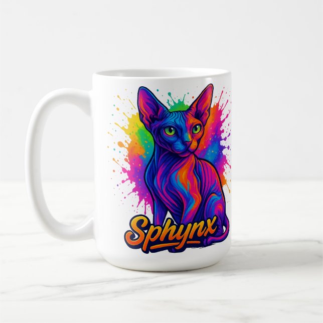 Vibrant Pop Art Sphynx Cat – Colourful Modern Coffee Mug (Left)
