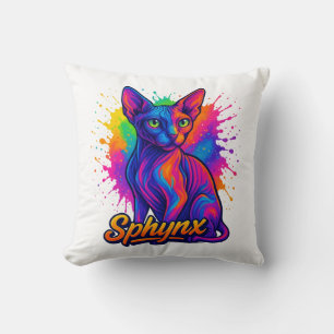 Vibrant Pop Art Sphynx Cat – Colourful Modern Throw Pillow