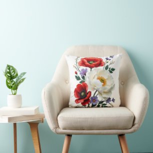 Vibrant Poppy Bouquet Art Throw Pillow