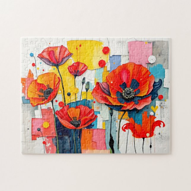 Vibrant Poppy in Modern Abstract Style Jigsaw Puzzle (Horizontal)