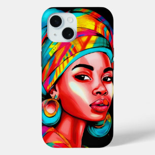 Vibrant Portrait with Colourful Headwrap  iPhone 15 Case