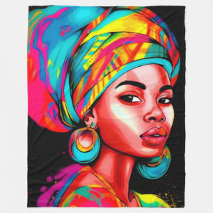 Vibrant Portrait with Colourful Headwrap Fleece Blanket