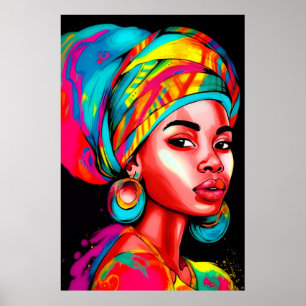 Vibrant Portrait with Colourful Headwrap  Poster