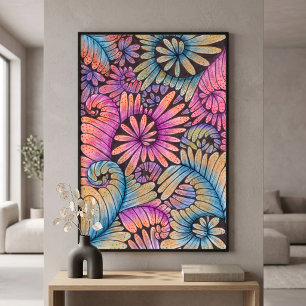 Vibrant Psychedelic Boho Abstract Floral Swirls Poster