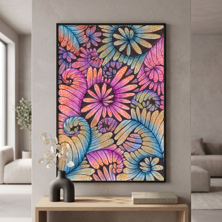 Vibrant Psychedelic Boho Abstract Floral Swirls Poster