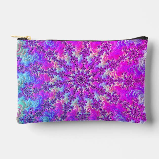 Vibrant Psychedelic Colourful Groovy Fractal Burst Accessory Pouch (Front)