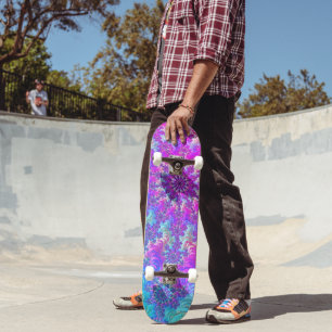 Vibrant Psychedelic Colourful Groovy Fractal Burst Skateboard