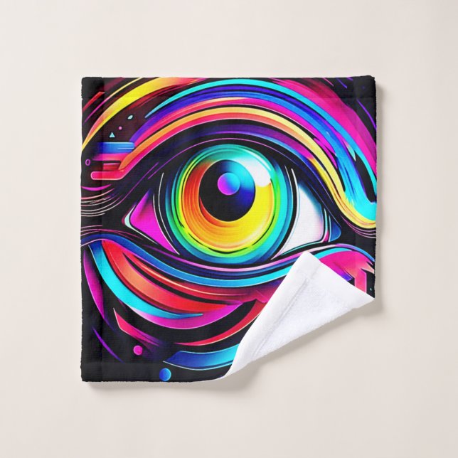 Vibrant Psychedelic Eye Art Bath Towel Set (Wash Cloth)