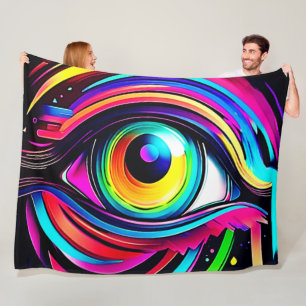 Vibrant Psychedelic Eye Art Fleece Blanket