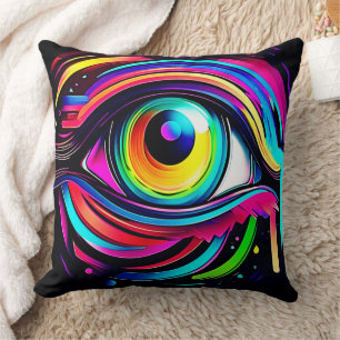 Vibrant Psychedelic Eye Art Throw Pillow