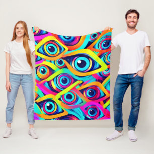 Vibrant Psychedelic Eye Pattern Fleece Blanket