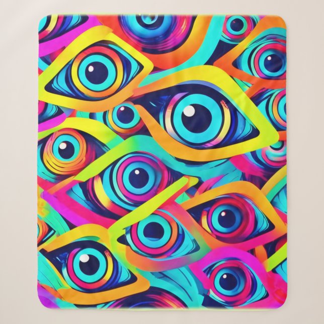 Vibrant Psychedelic Eye Pattern Sherpa Blanket (Front)