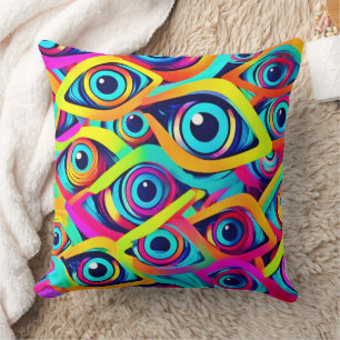 Vibrant Psychedelic Eye Pattern Throw Pillow