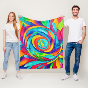 Vibrant Psychedelic Floral Spiral Painting  Fleece Blanket