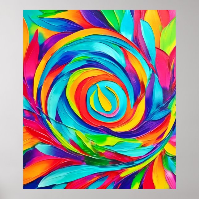 Vibrant Psychedelic Floral Spiral Painting  Poster (Front)