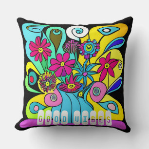 Vibrant Psychedelic Flowers in a Vase Throw Pillow