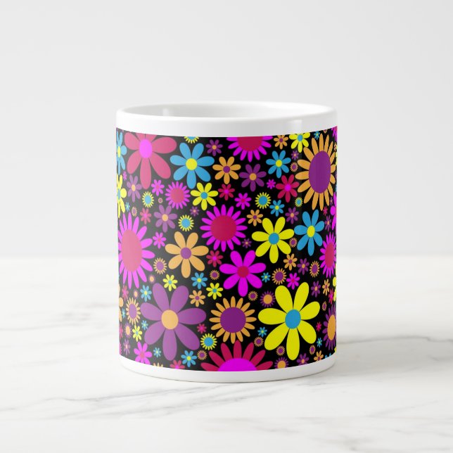 Vibrant Psychedelic Flowers in Bloom-67566 Large Coffee Mug (Front)