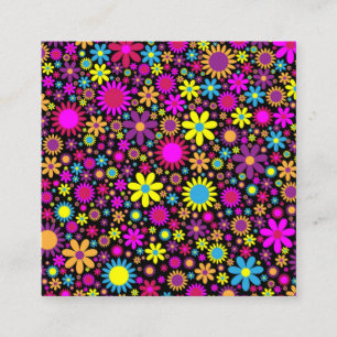 Vibrant Psychedelic Flowers in Bloom-67566 Square Business Card